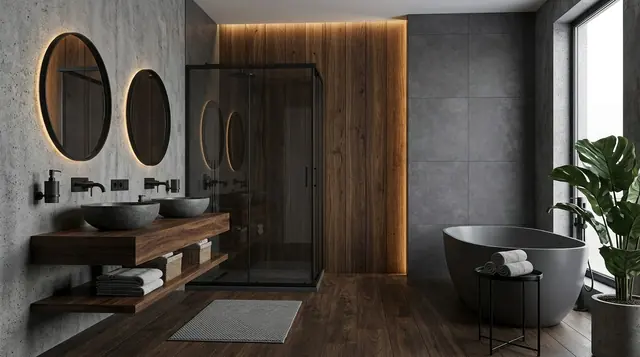 Taş ve ahşap banyo tasarımı, küvet